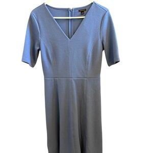 Ann Taylor Blue Sheath Midi Dress with V-Neck and Raglan Sleeves